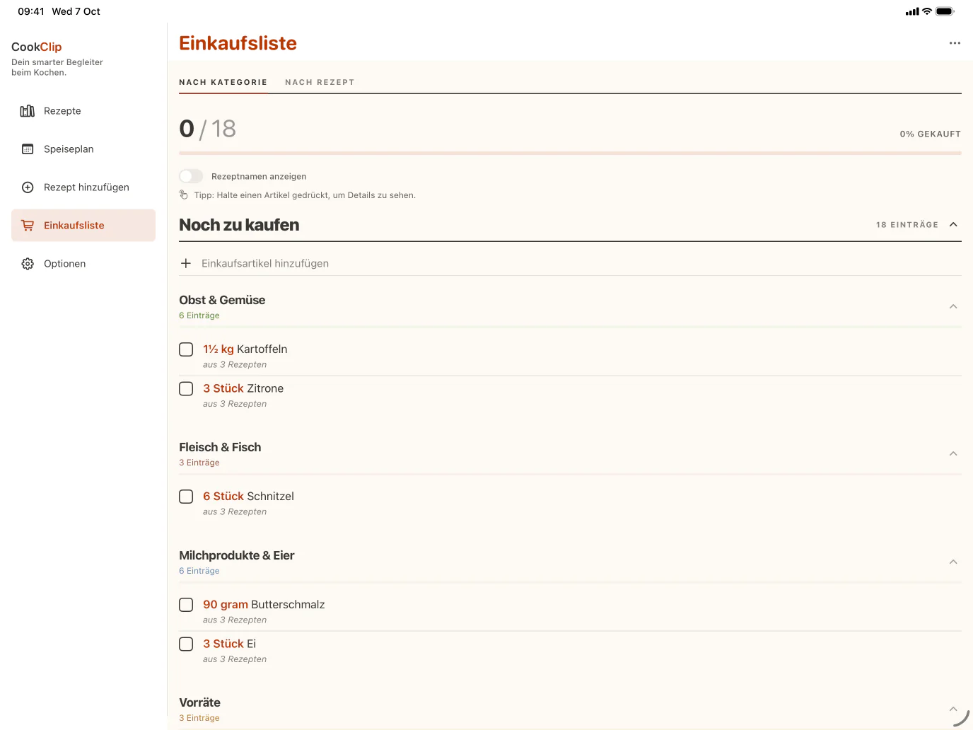 Einkaufslisten auf dem iPad