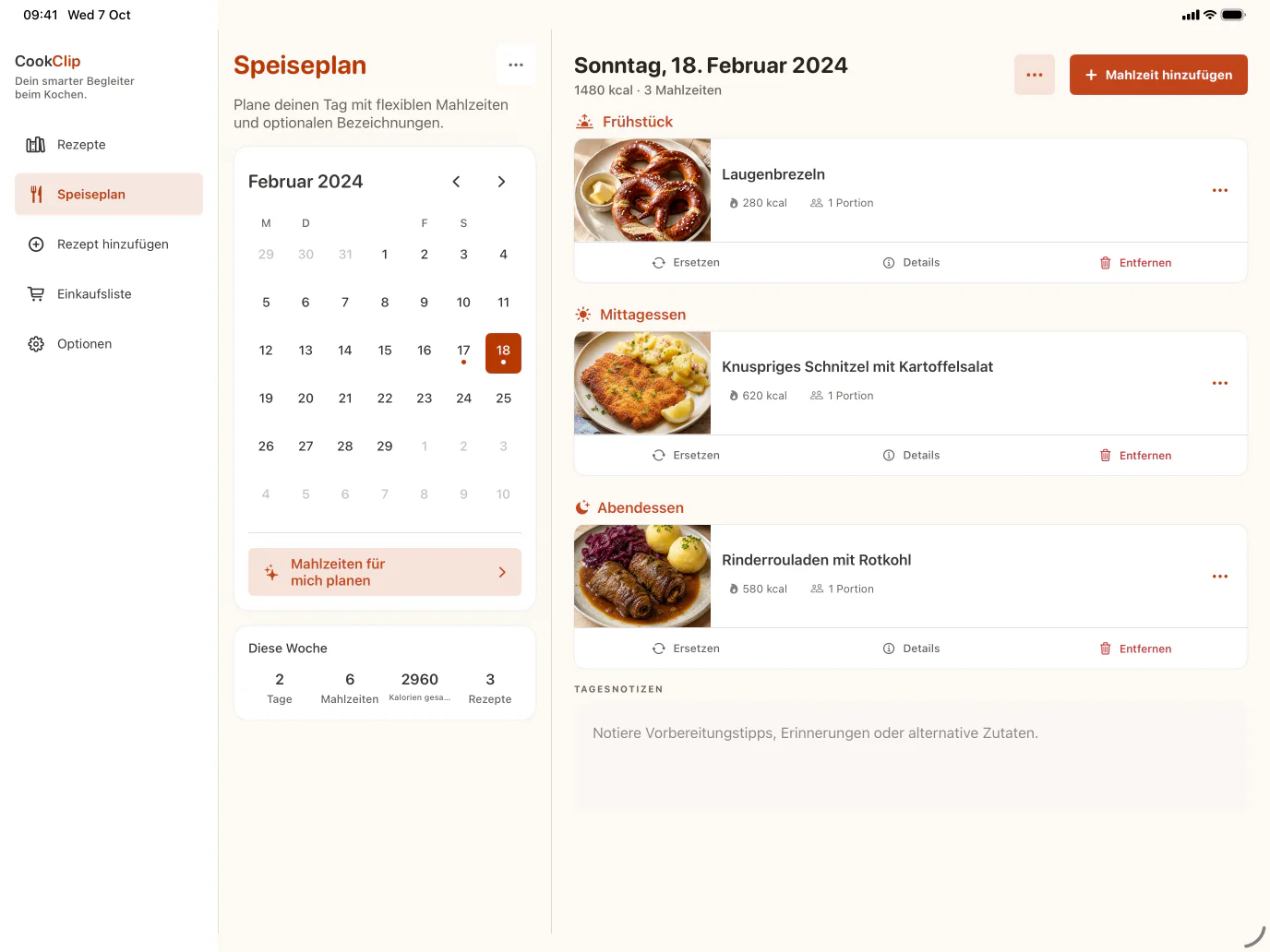 Wochenplan auf dem iPad