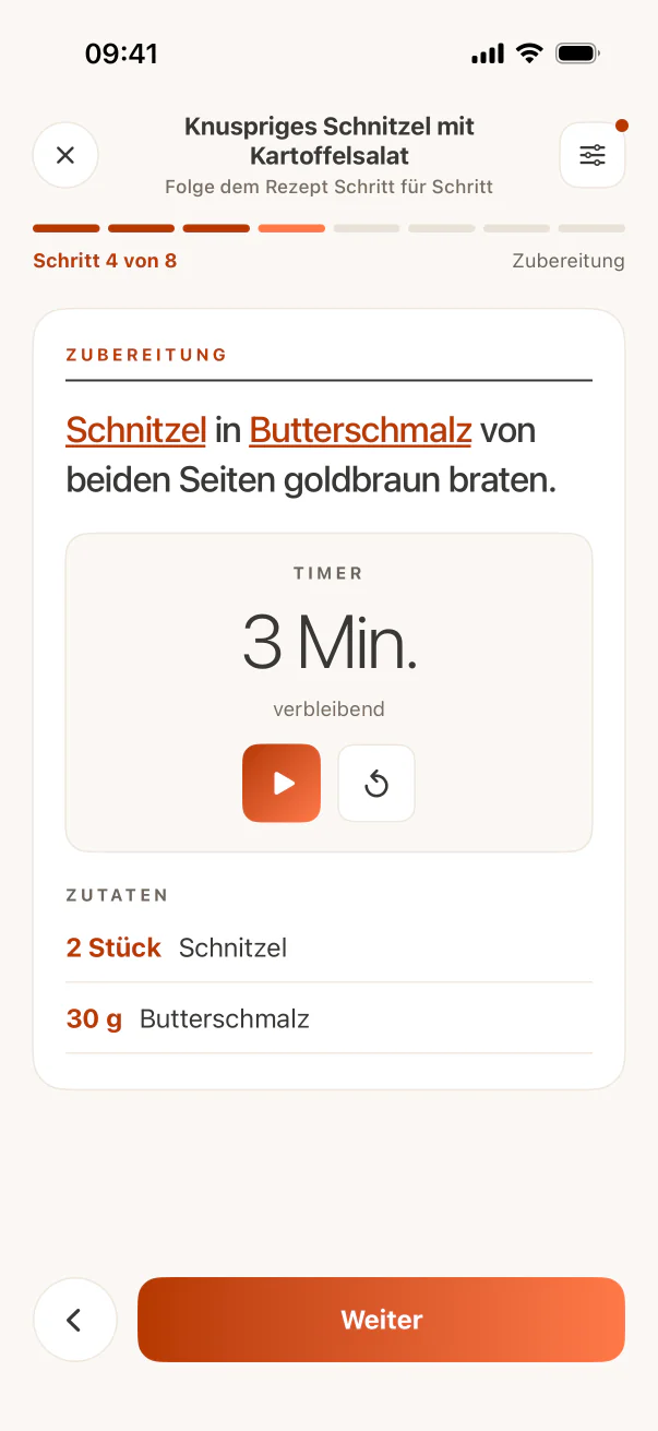 Kochmodus auf dem iPhone