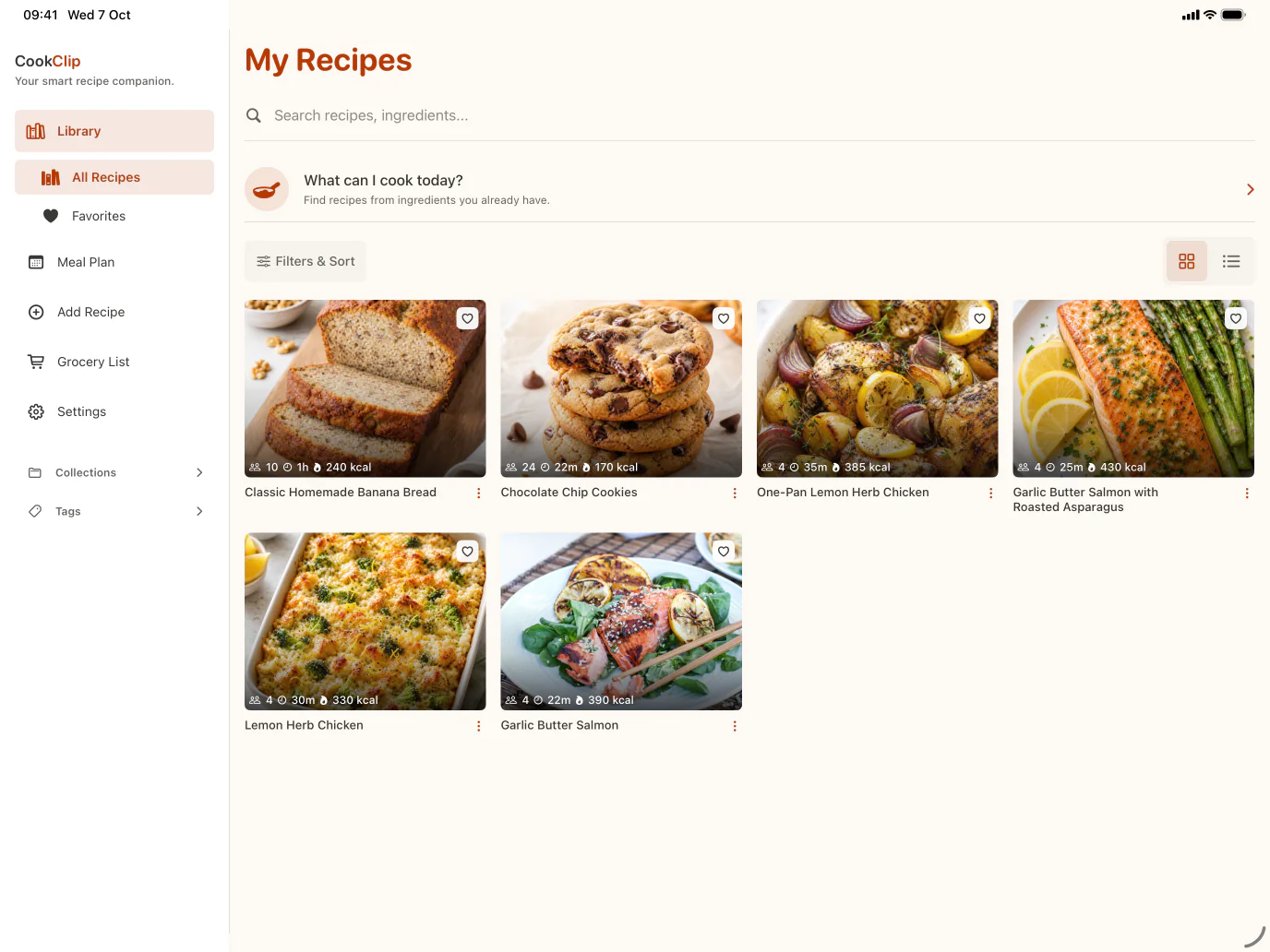 CookClip recipe library on iPad
