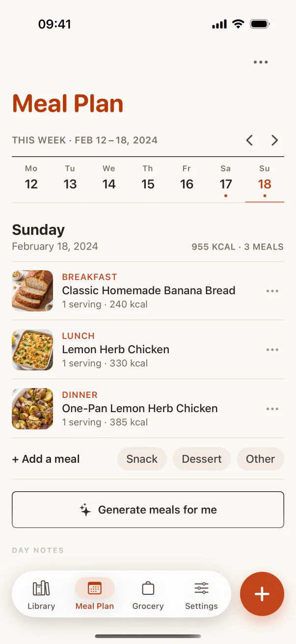 CookClip weekly meal plan on iPhone