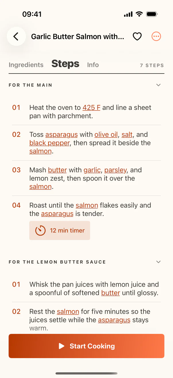 Editable CookClip recipe with ingredients and cooking steps