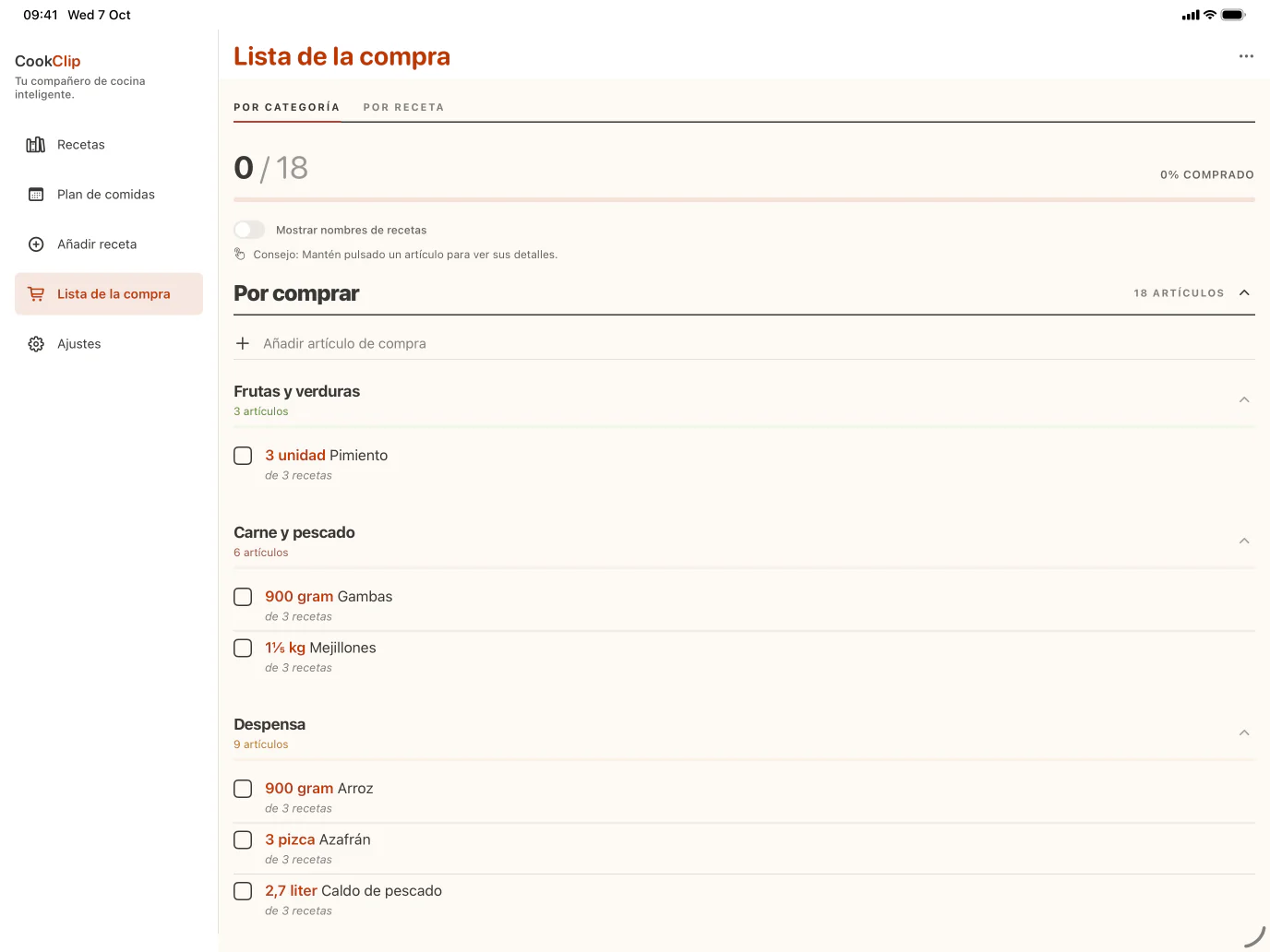 Listas de compra en el iPad