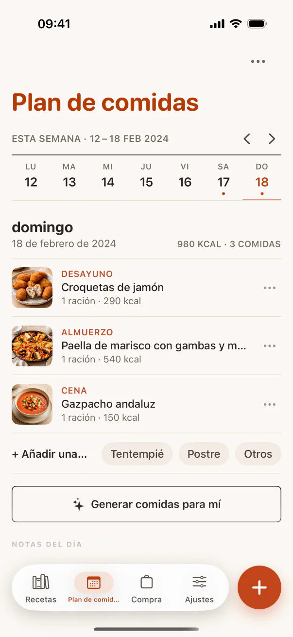 Plan de comidas en el iPhone