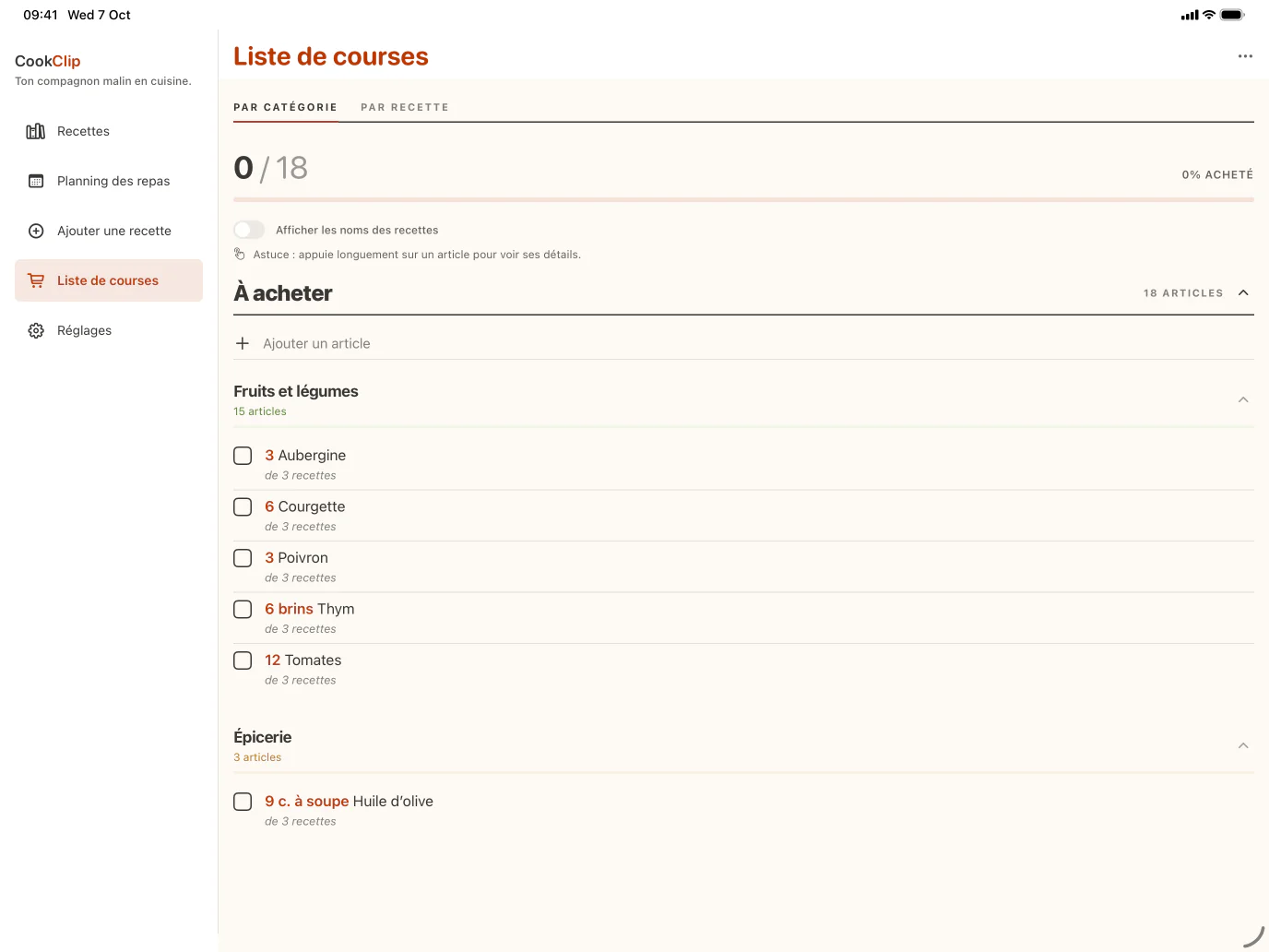 Listes de courses sur iPad