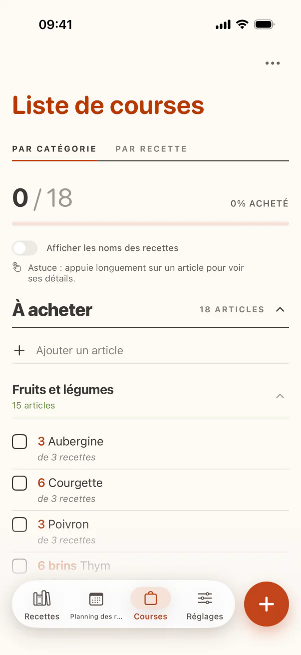 Listes de courses sur iPhone