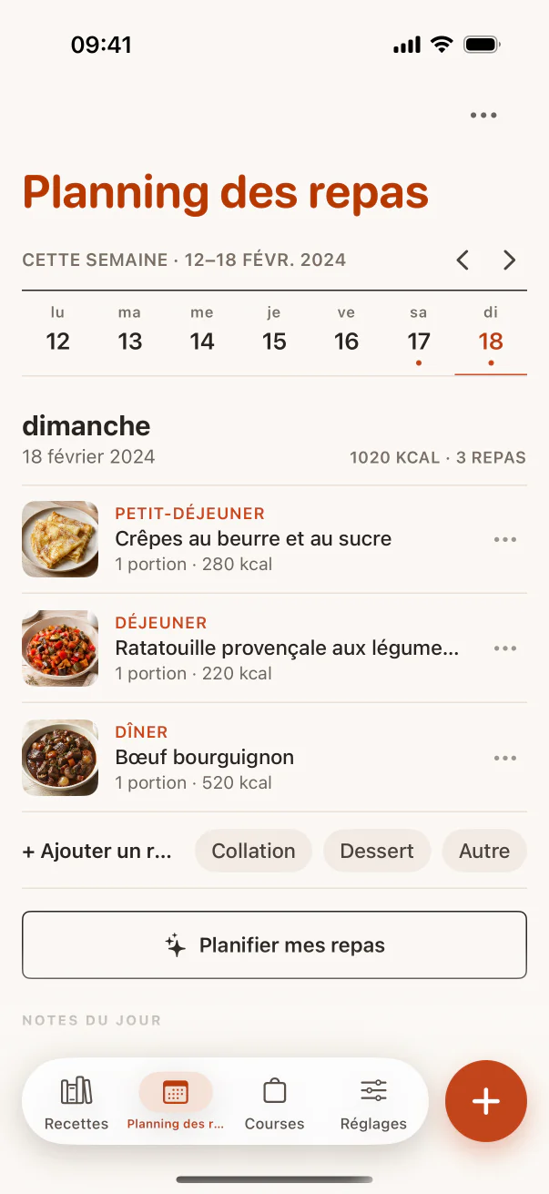 Menu sur iPhone
