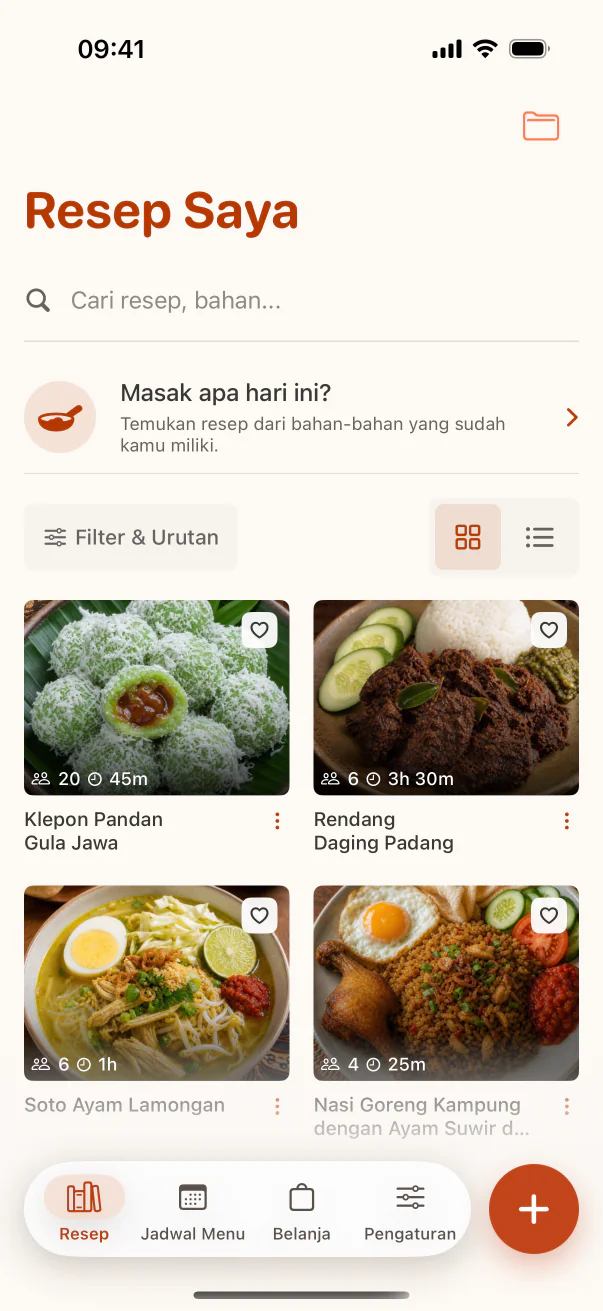 Library resep CookClip dengan resep tersimpan