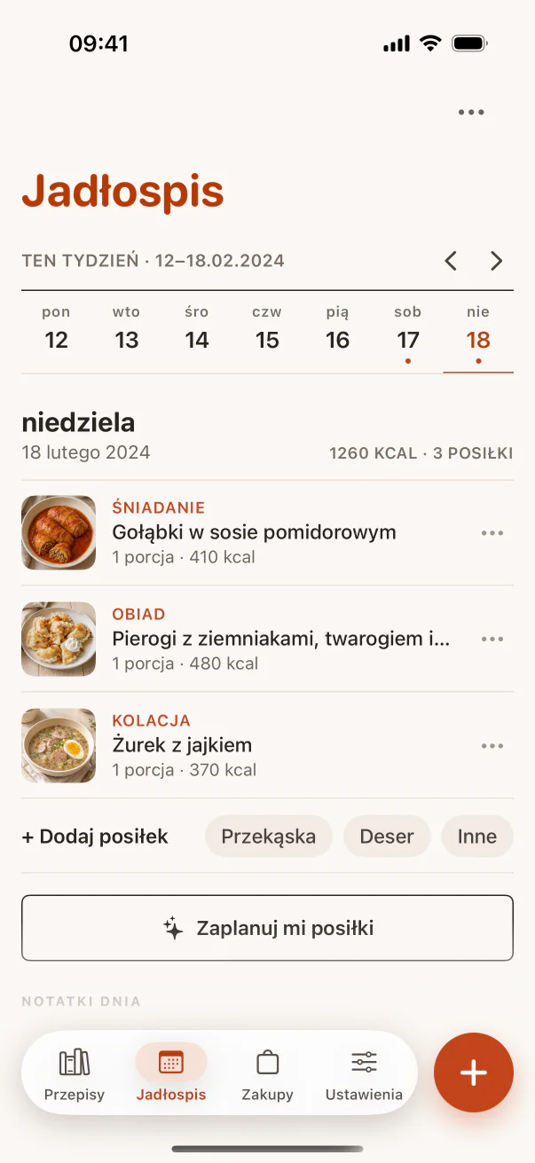 Plan posiłków na iPhone