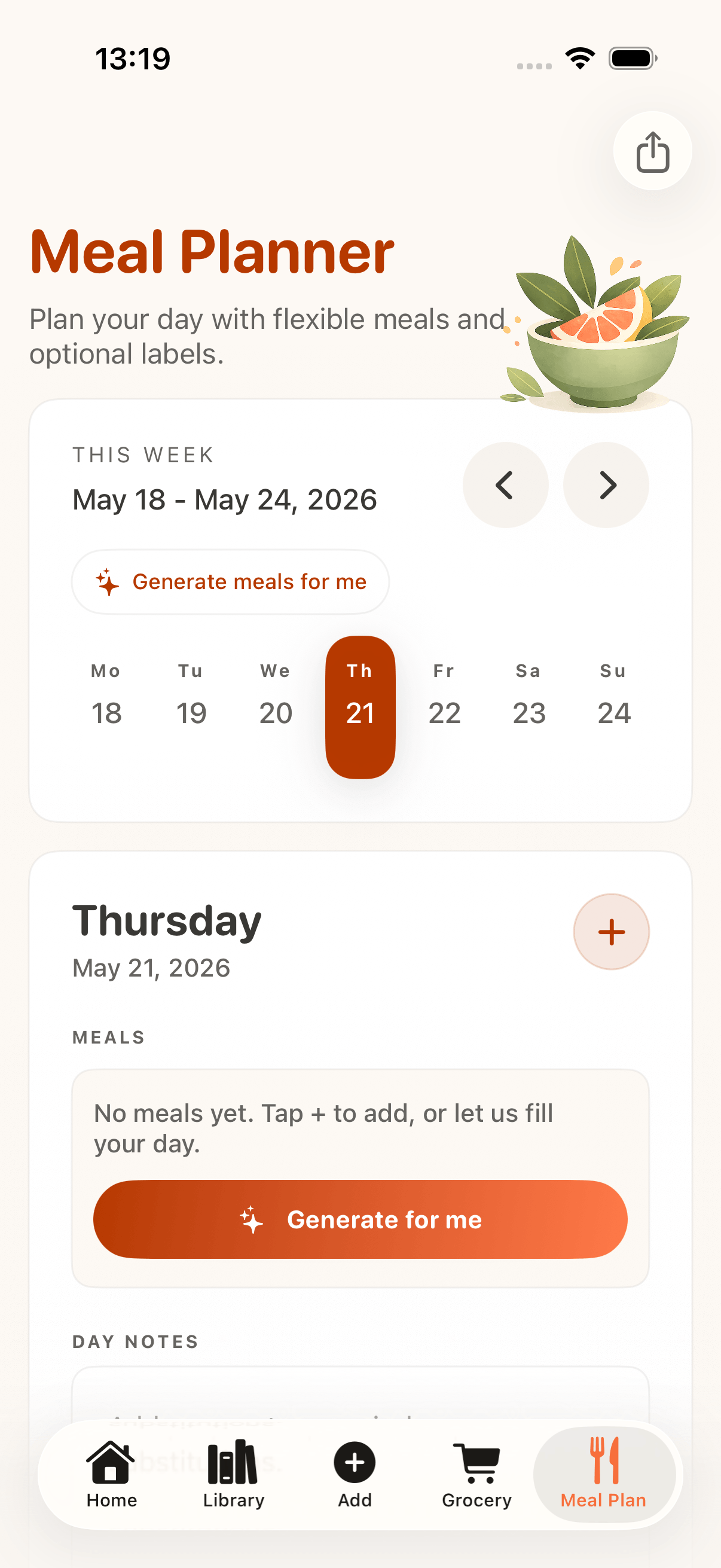 CookClip weekly meal planner on iPhone