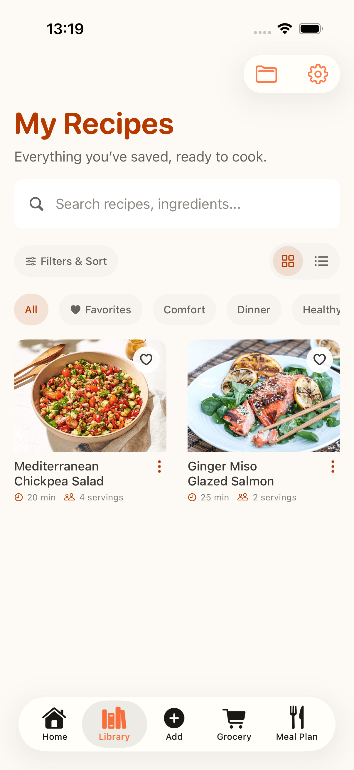 CookClip iPhone recipe organizer library with saved recipes