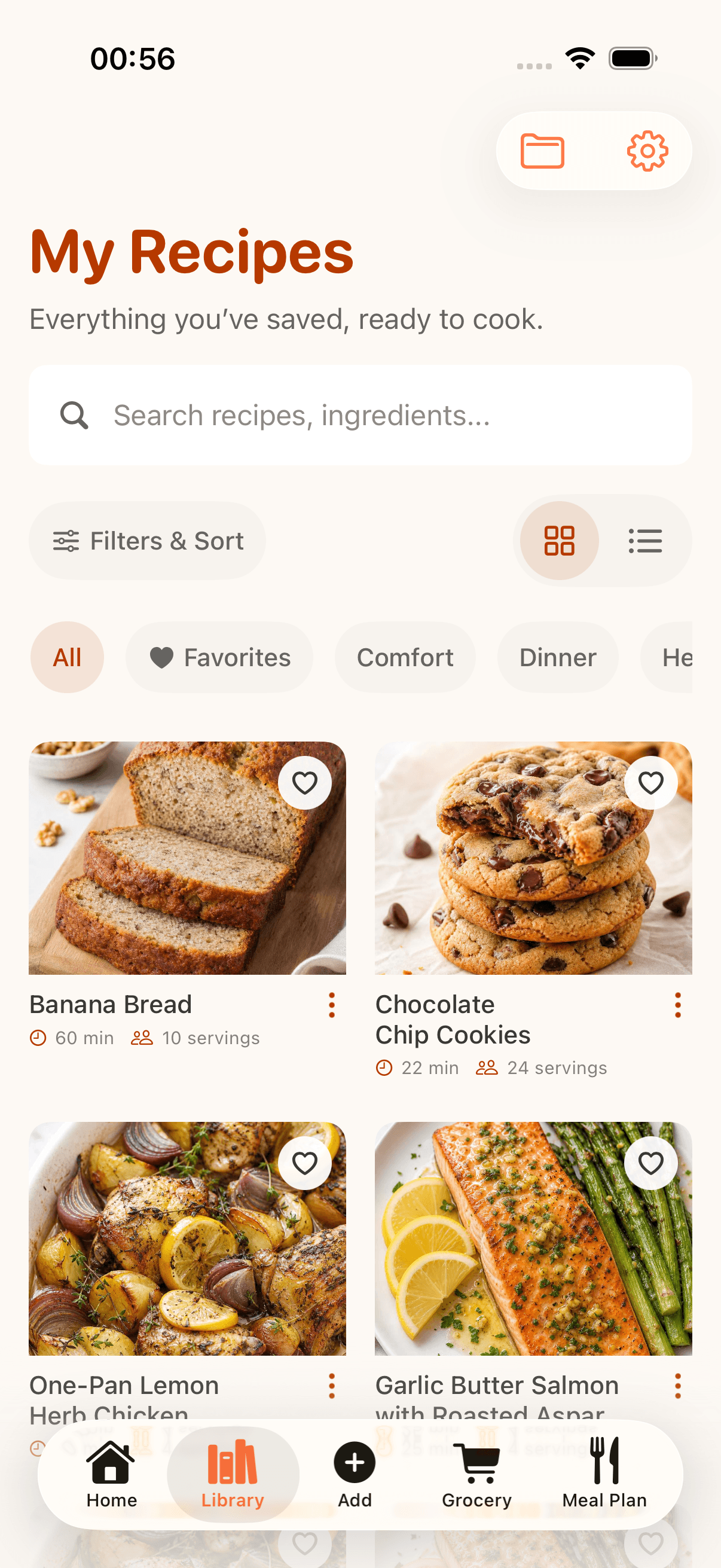 CookClip searchable recipe library on iPhone