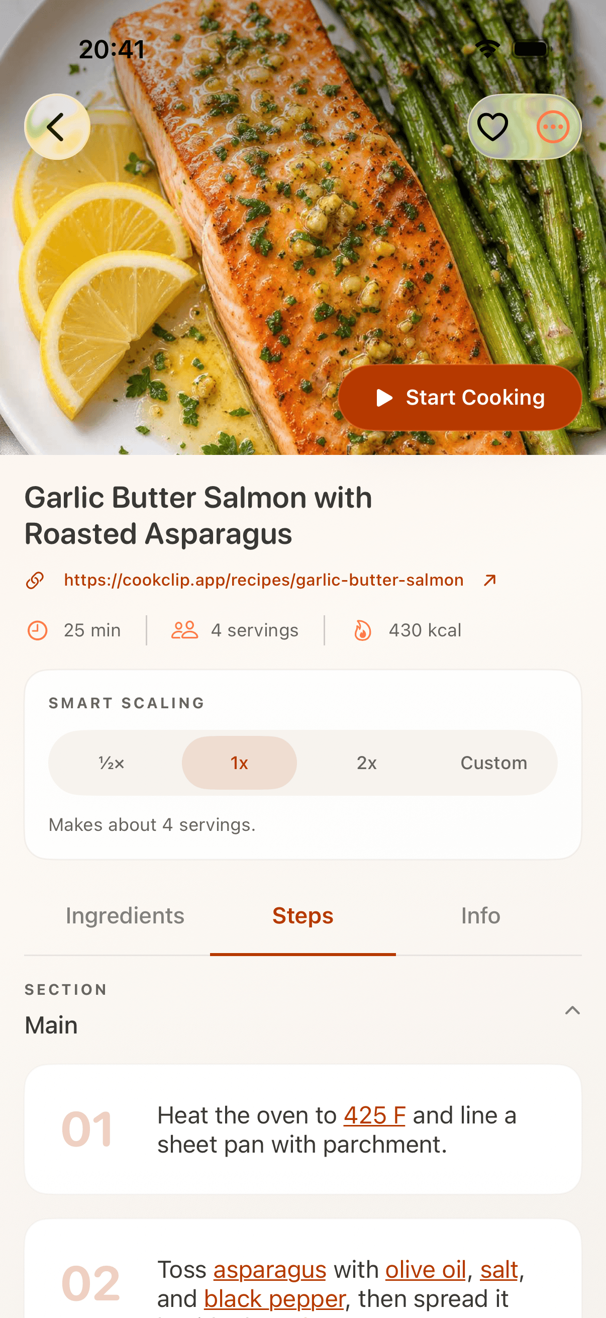 Imported recipe steps ready for review in CookClip