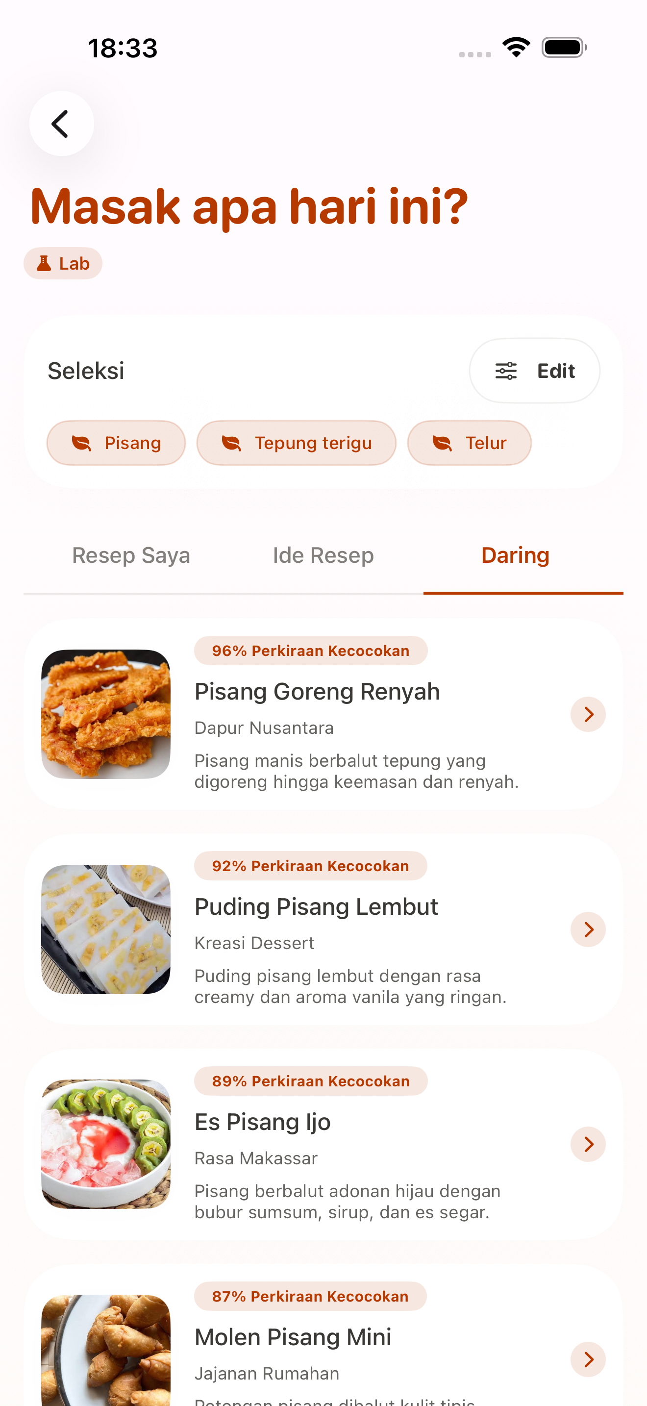 Tampilan hasil ide resep berbahasa Indonesia di CookClip