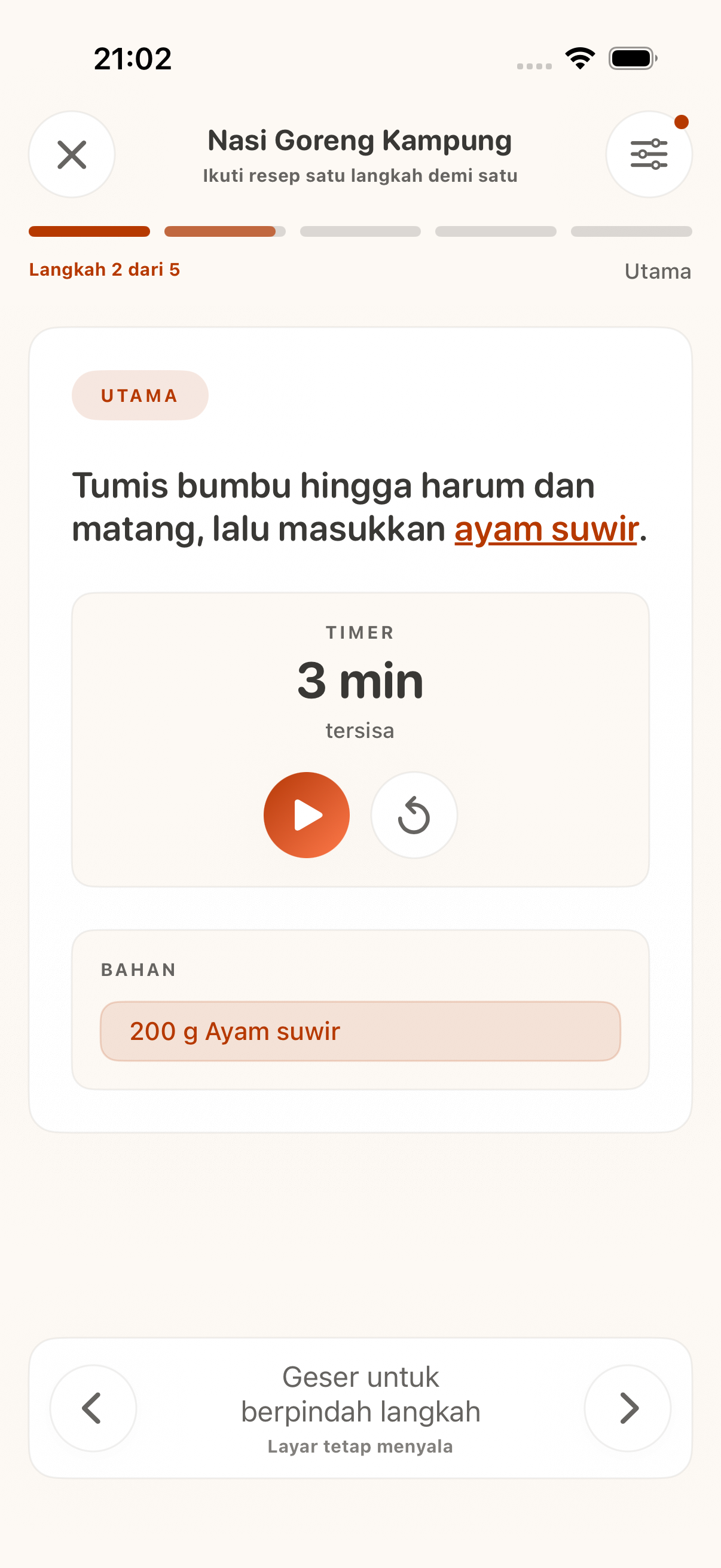 Mode masak langkah demi langkah CookClip