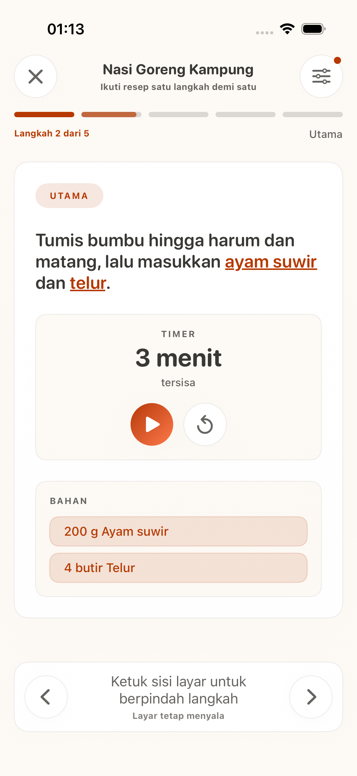 Mode masak langkah demi langkah di CookClip