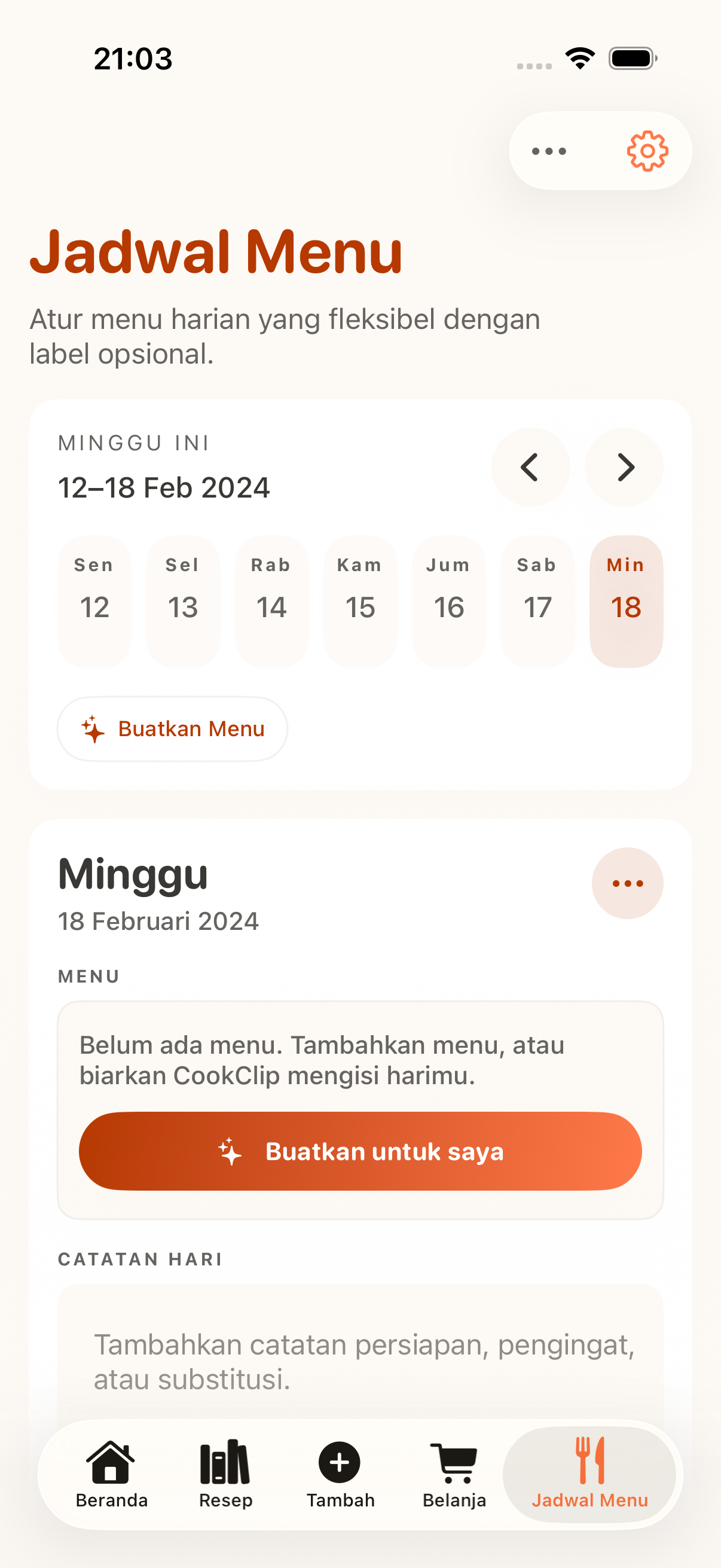 CookClip weekly meal planner ready for recipes