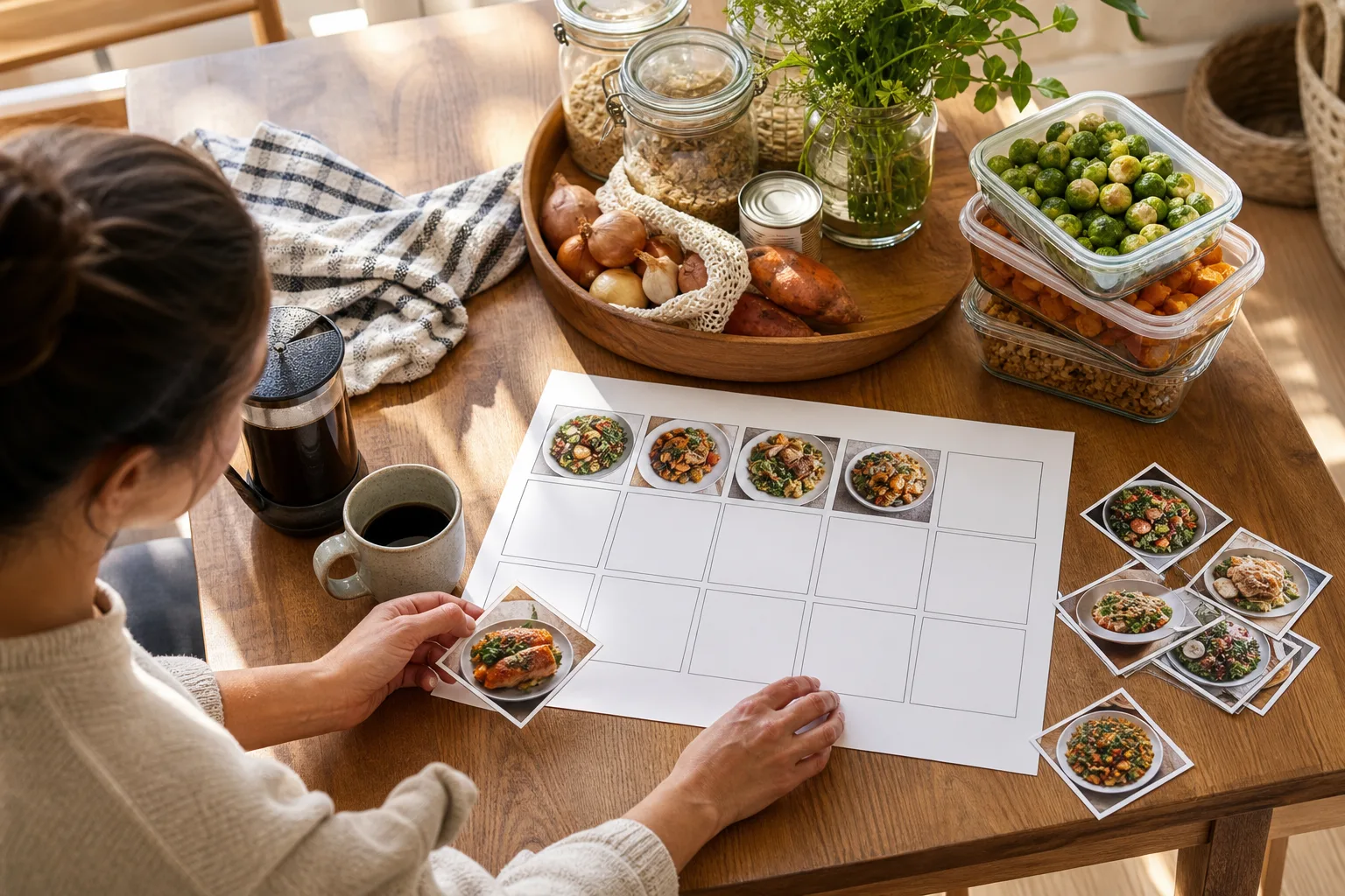 Rutinitas menyusun menu hari Minggu dengan foto resep dan jadwal mingguan